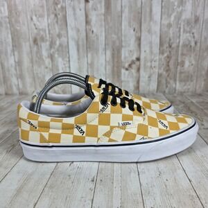 Vans Era Checkerboard Gold Yellow‎ Text Print Sneakers Casual Skate Shoes